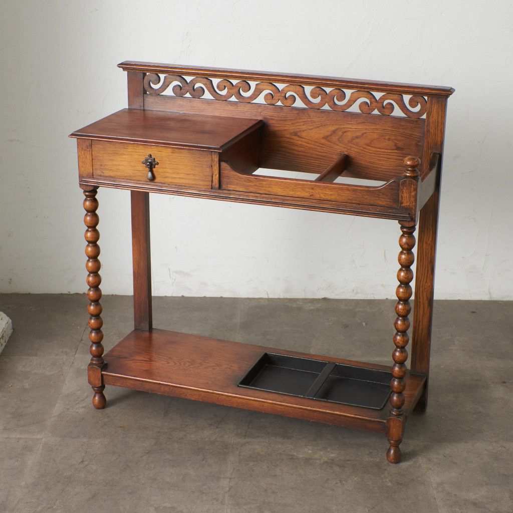 イギリス アンティーク ホールスタンド 傘立て 木彫刻 オーク 無垢材