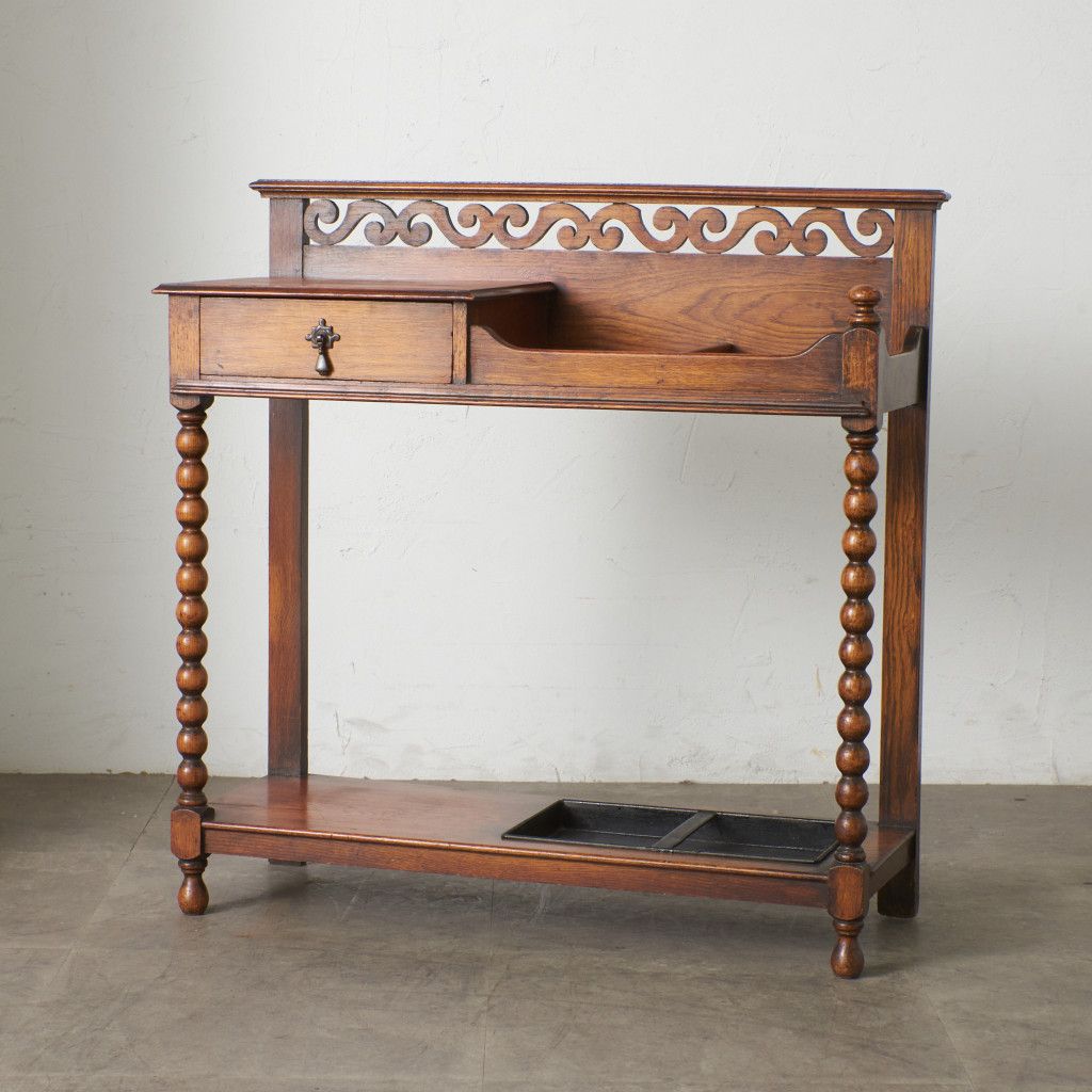 イギリス アンティーク ホールスタンド 傘立て 木彫刻 オーク 無垢材