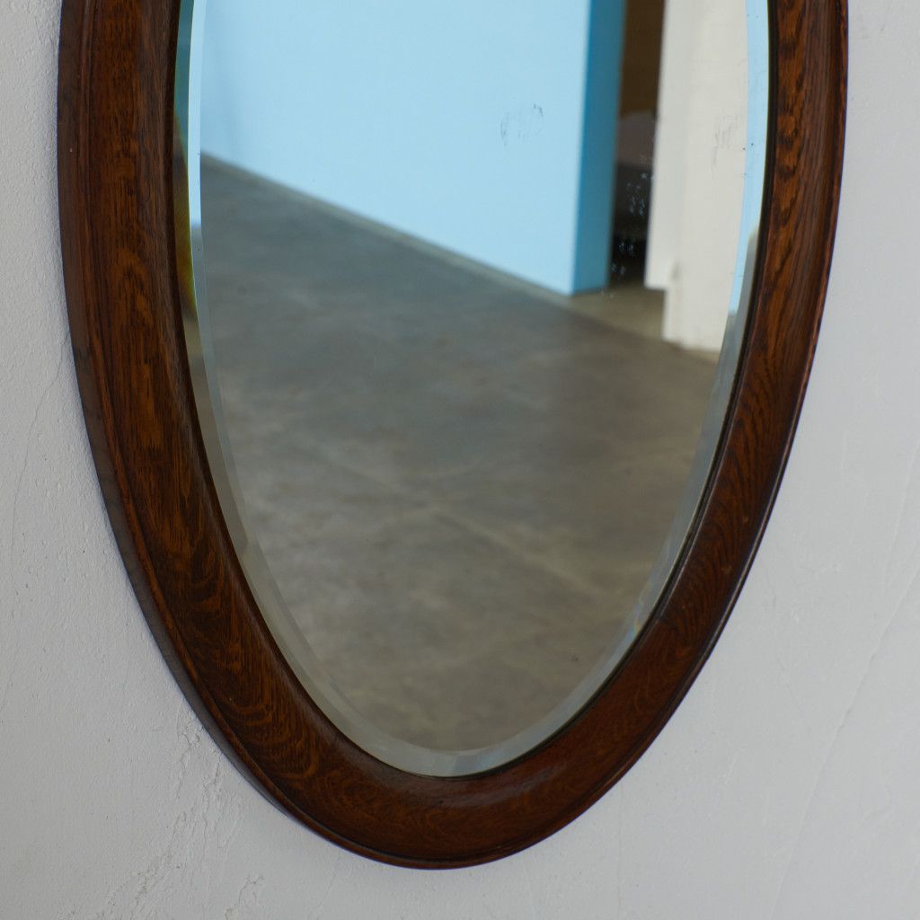 英国 アンティーク オーク 無垢材 ウォールミラー 壁掛け 鏡