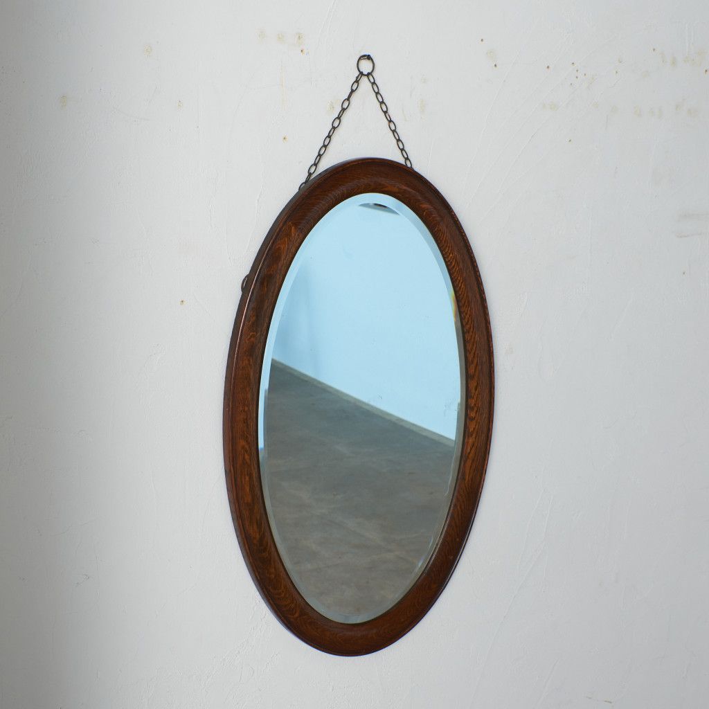 英国 アンティーク オーク 無垢材 ウォールミラー 壁掛け 鏡