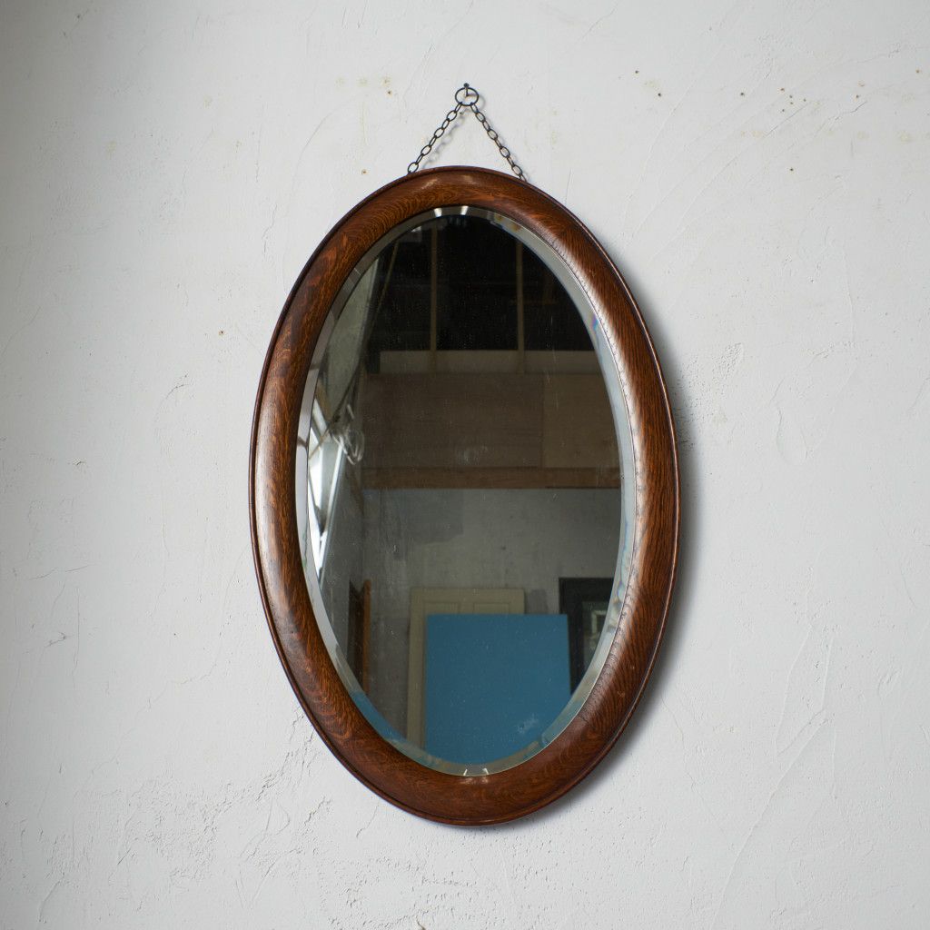 英国 アンティーク オーク 無垢材 ウォールミラー 壁掛け 鏡