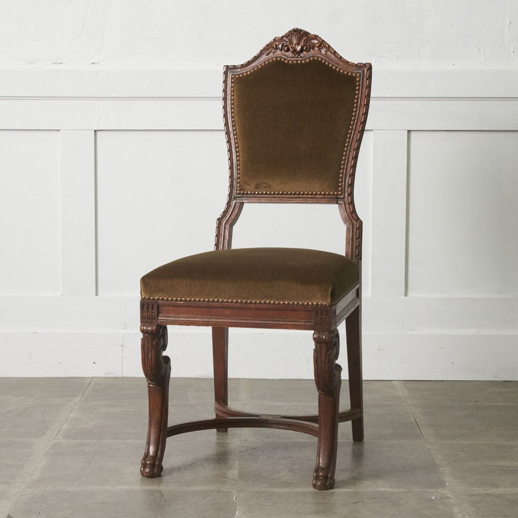 値下西洋アンティーク ダイニングチェア ホールチェア オーク無垢 本革張り 西洋 アンティーク ダイニングチェア 木彫刻 サロンチェア 木製 オーク