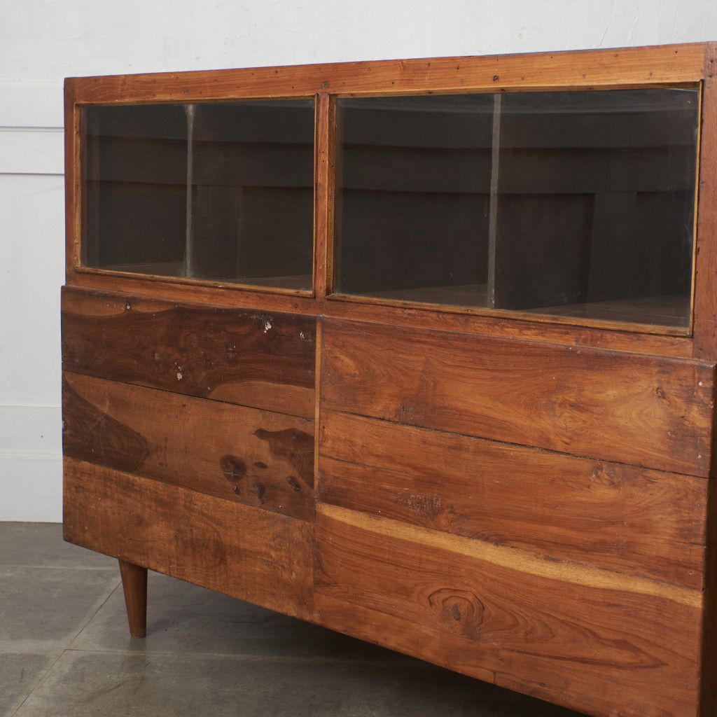 チーク カウンター キャビネット ヴィンテージ スタイル 陳列ケース