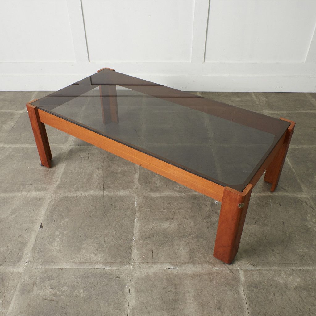 北欧 スタイル ヴィンテージ センターテーブル ガラス 天板 チーク