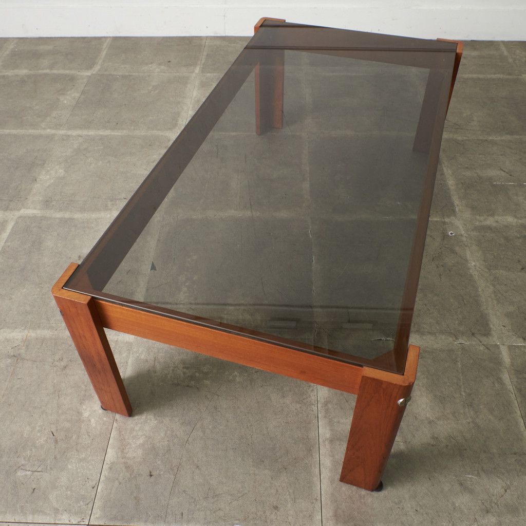 北欧 スタイル ヴィンテージ センターテーブル ガラス 天板 チーク