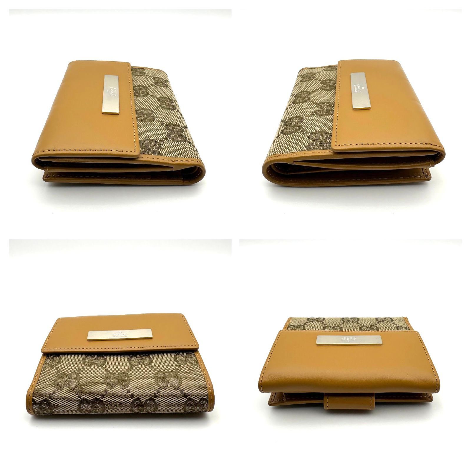 極美品 】GUCCI グッチ GGキャンバス／レザー 二つ折り財布 コンパクト