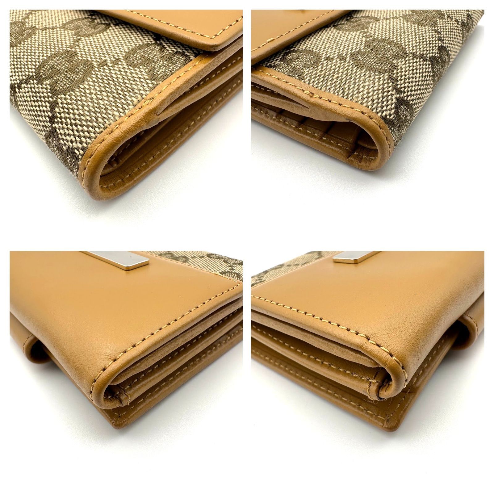 極美品 】GUCCI グッチ GGキャンバス／レザー 二つ折り財布 コンパクト