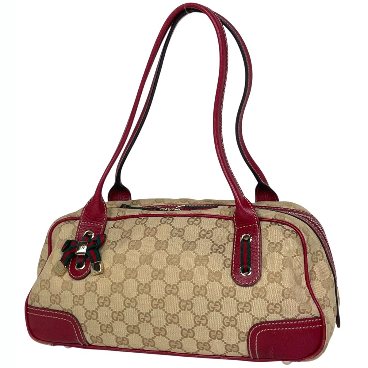 GUCCI ロゴ柄 ハンドバッグ ベージュ/レッド グッチ GUCCI プリンシー ショルダーバッグ GG柄 ショルダーバッグ GG
