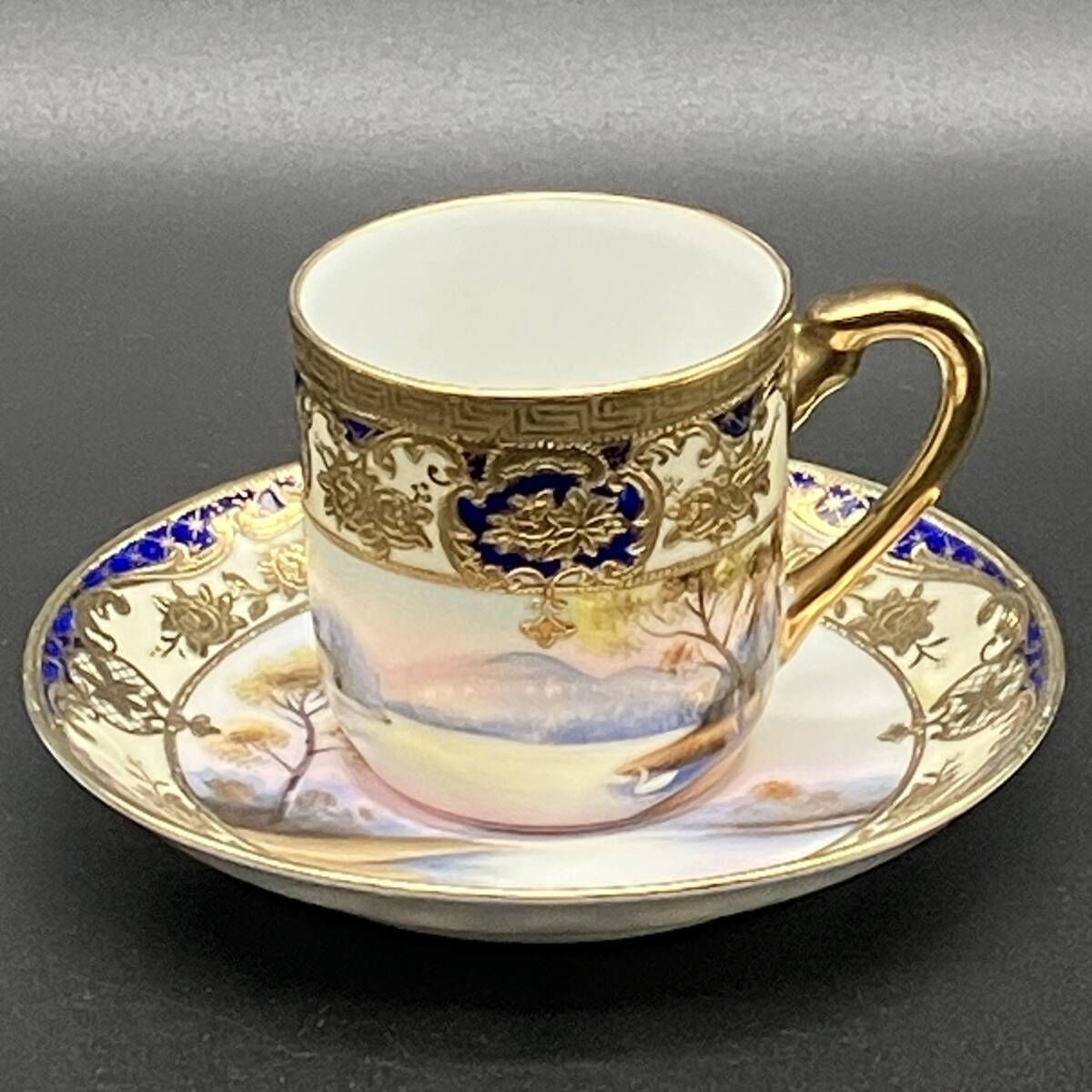 オールドノリタケ 大正昭和初期 カップ&ソーサー 金盛上げ コバルト