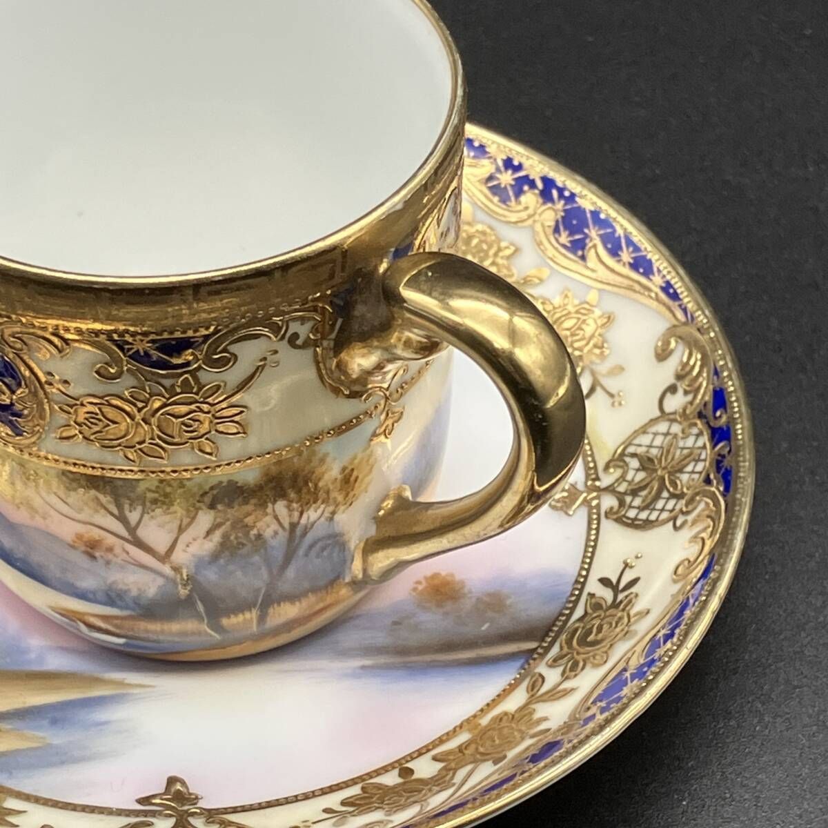 オールドノリタケ 大正昭和初期 カップ&ソーサー 金盛上げ コバルト