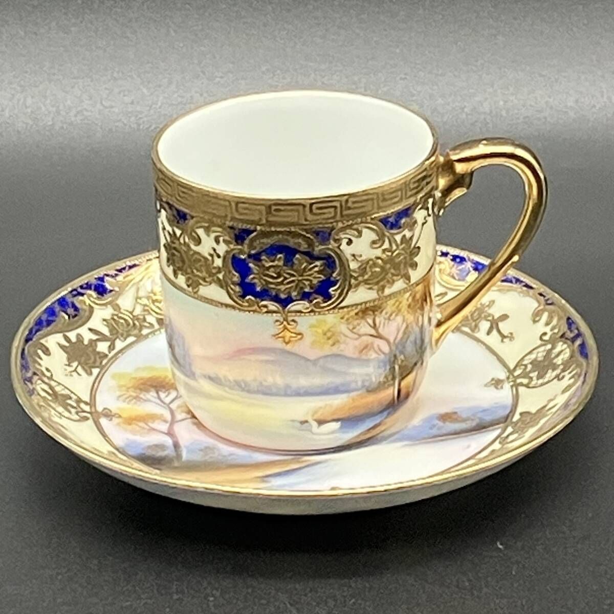 オールドノリタケ 大正昭和初期 カップ&ソーサー 金盛上げ コバルト