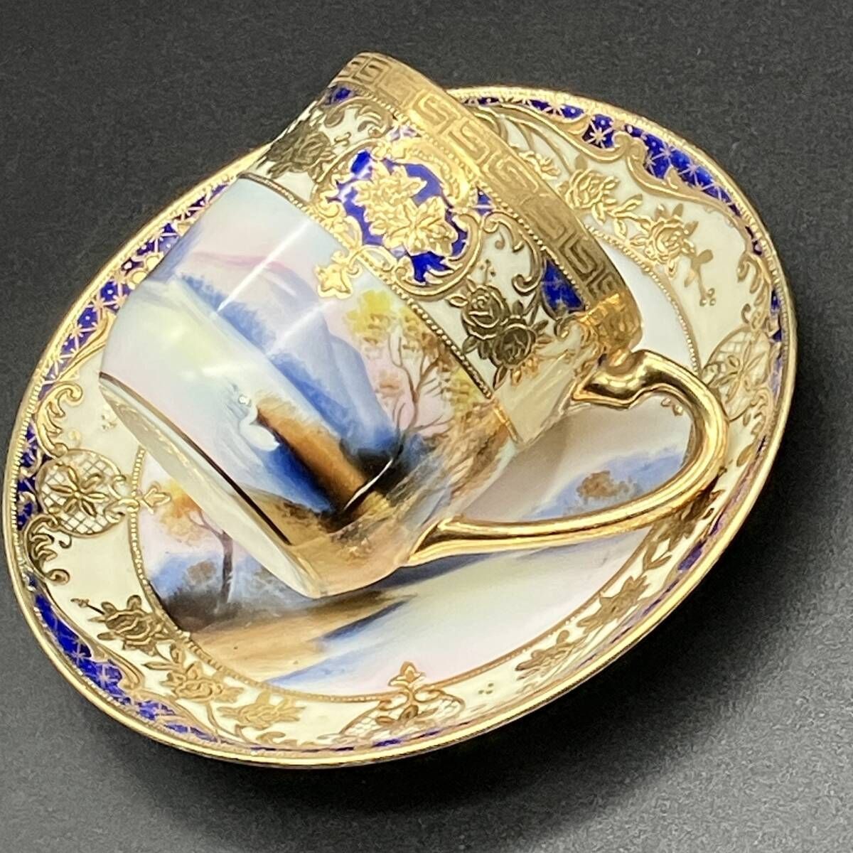 オールドノリタケ 大正昭和初期 カップ&ソーサー 金盛上げ コバルト