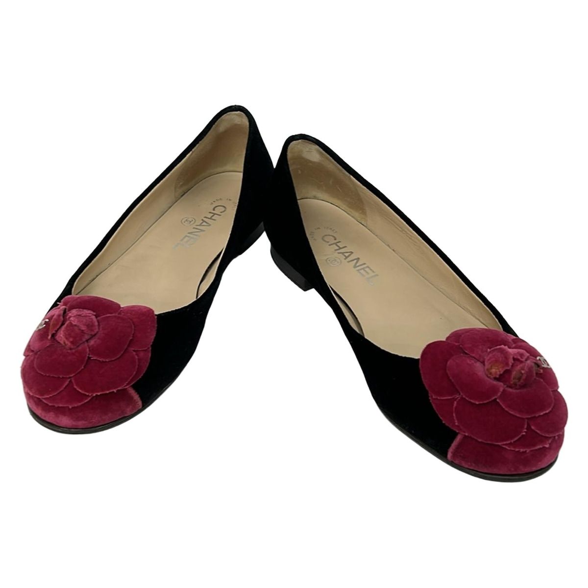 CHANEL(シャネル) フラットシューズ 38 レディース - G27312 黒×ピンク