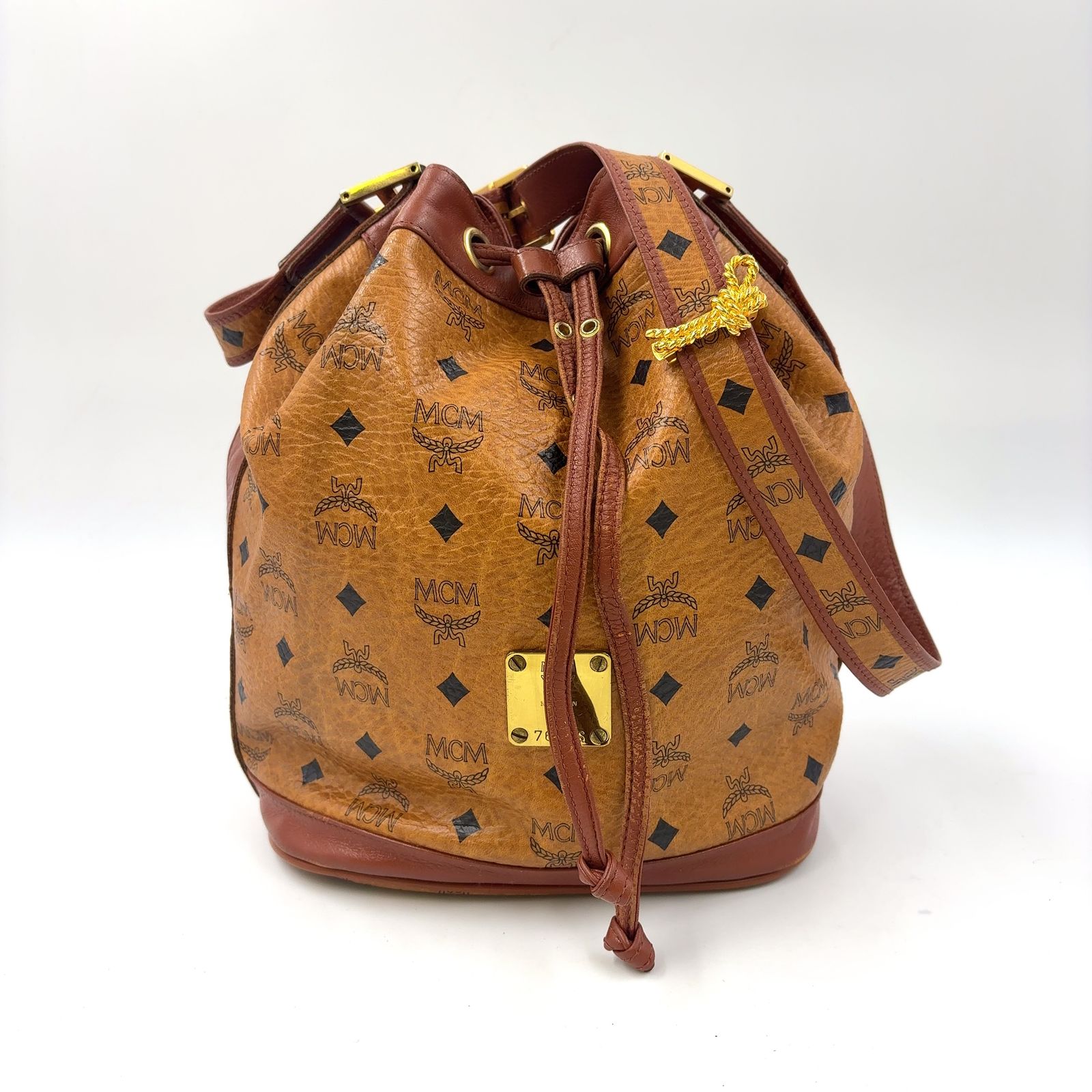 MCM 巾着 ヴィセトス レザー ブラウン ショルダーバッグ ゴールド