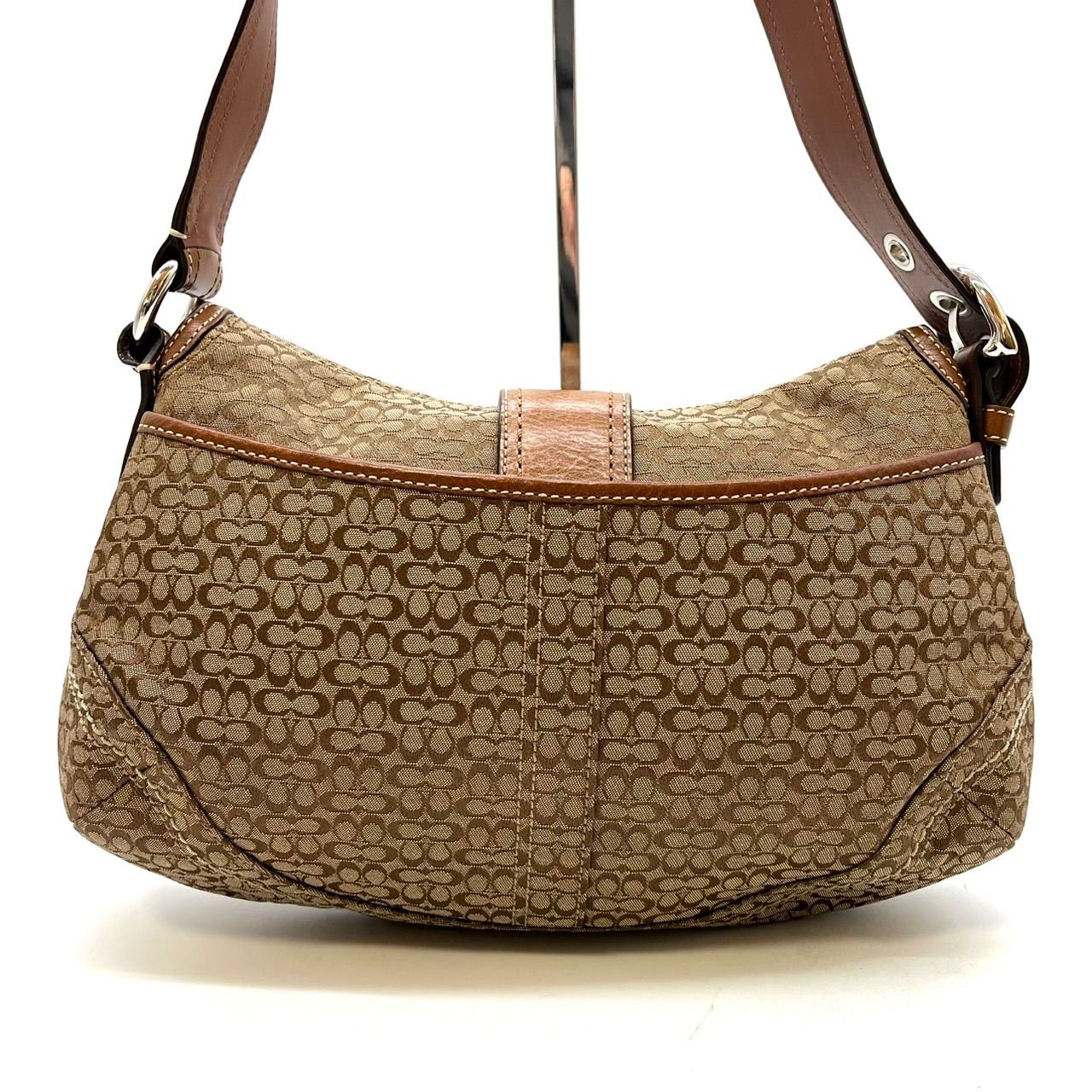 美品】COACH Y2K micro signature beige canvas light brown leather 