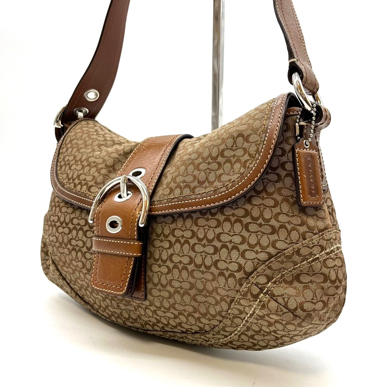 美品】COACH Y2K micro signature beige canvas light brown leather