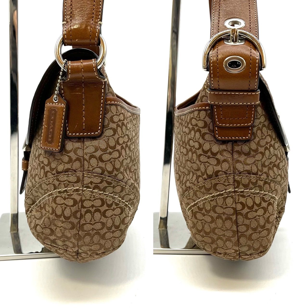 美品】COACH Y2K micro signature beige canvas light brown leather