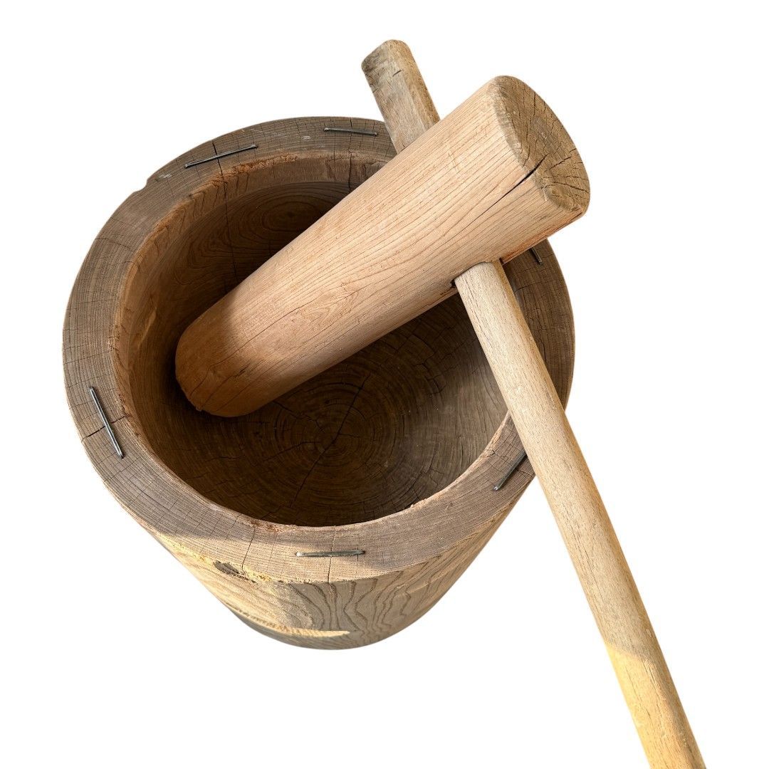 木製 臼と杵 セット 餅つき用 伝統民具 古道具 杵破損あり 現状品