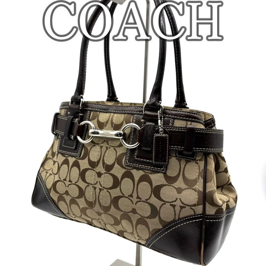 COACH コーチ Y2K シグネチャー キャンバス レザー ハンドバッグ