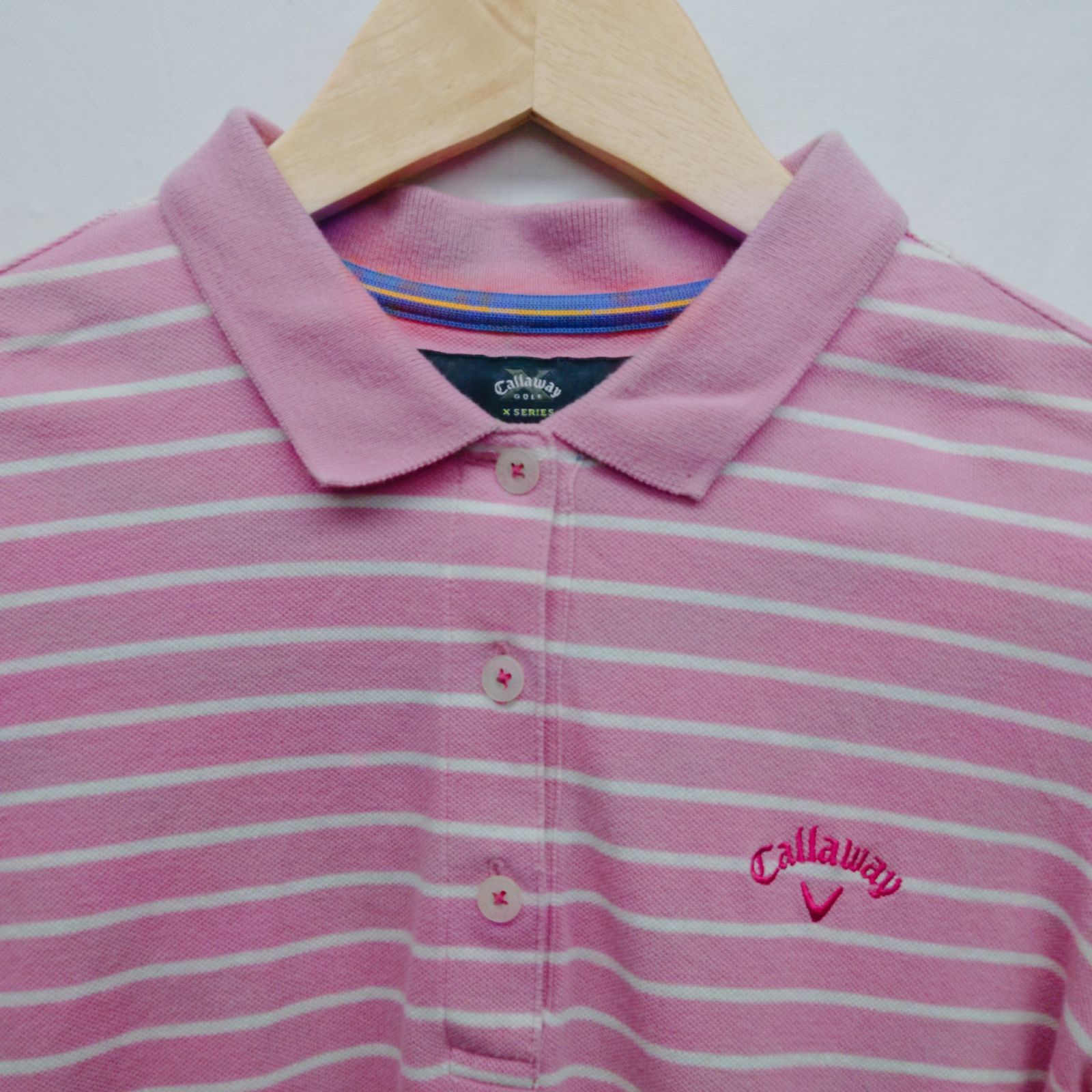 callaway キャロウェイ 長袖ポロシャツ サイズL ピンク 白 ボーダー