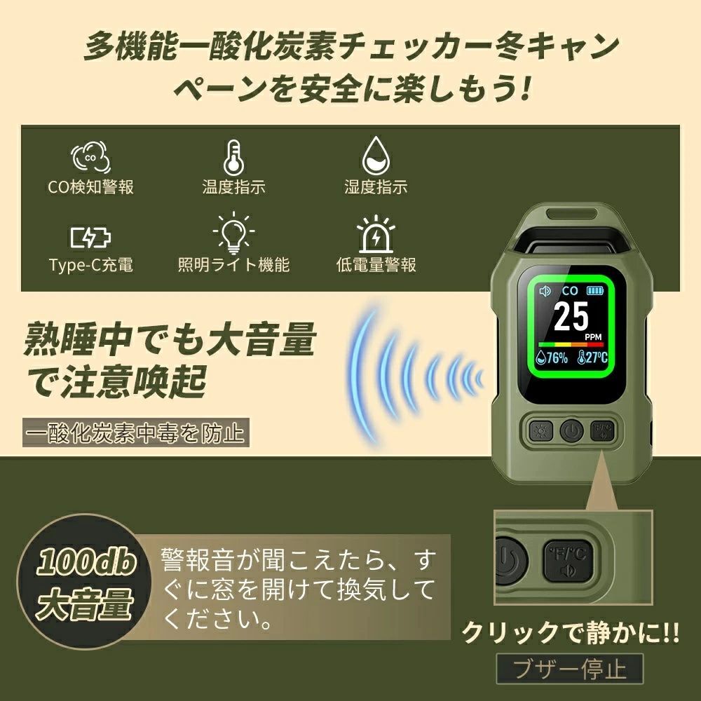 4in1CO検知器アラームLCD画面付磁気モニタ緊急アラートポータブル一