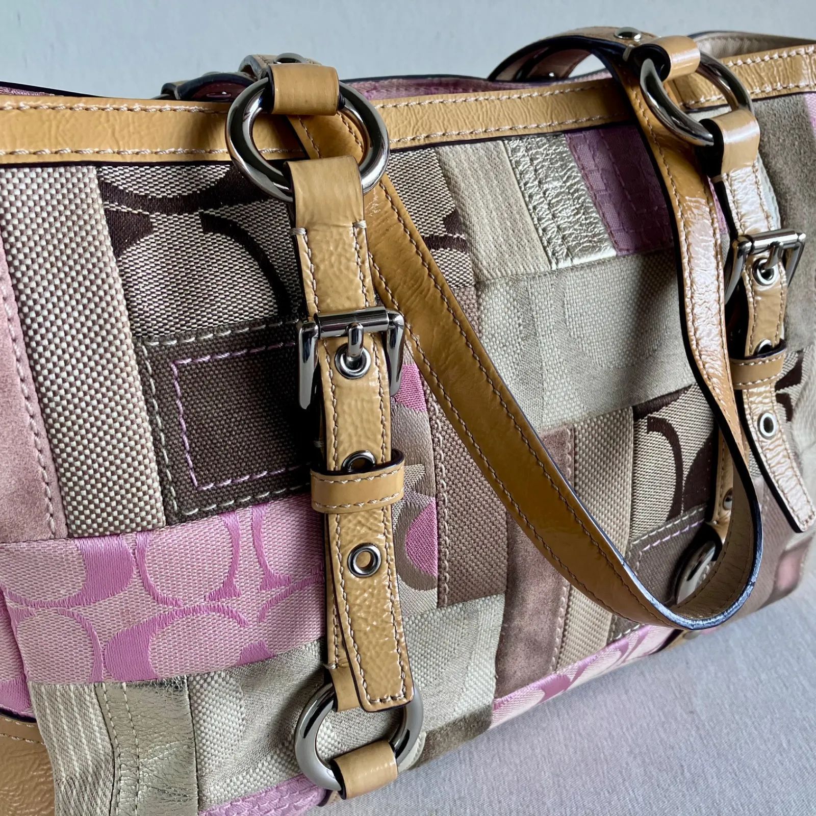 y2k Coach Vintage Pink Patchwork Suede Signature Gallery Shoulder