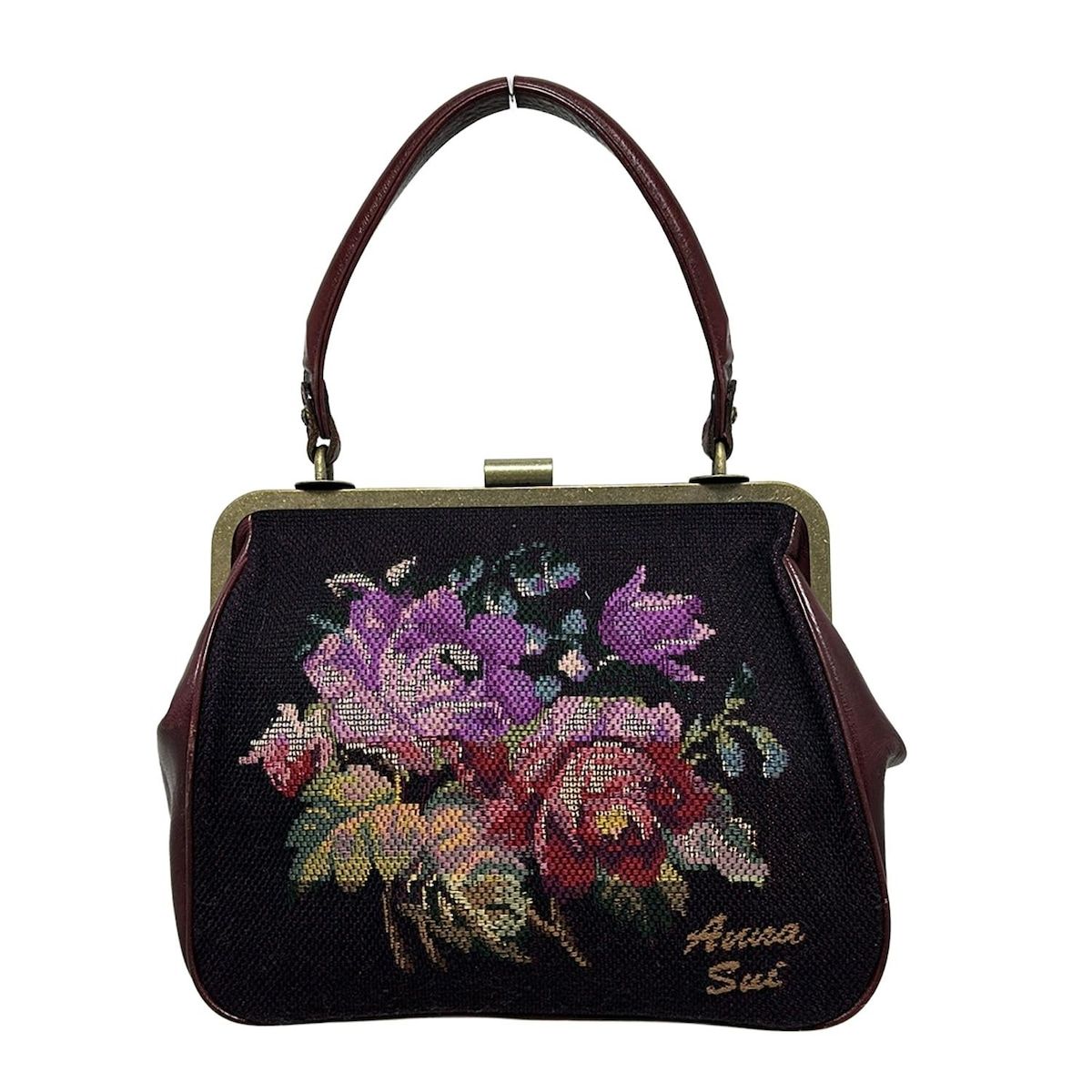 ANNA アナスイ ショルダーバッグ 美品 ダークグレー×黒 花柄 SUI 