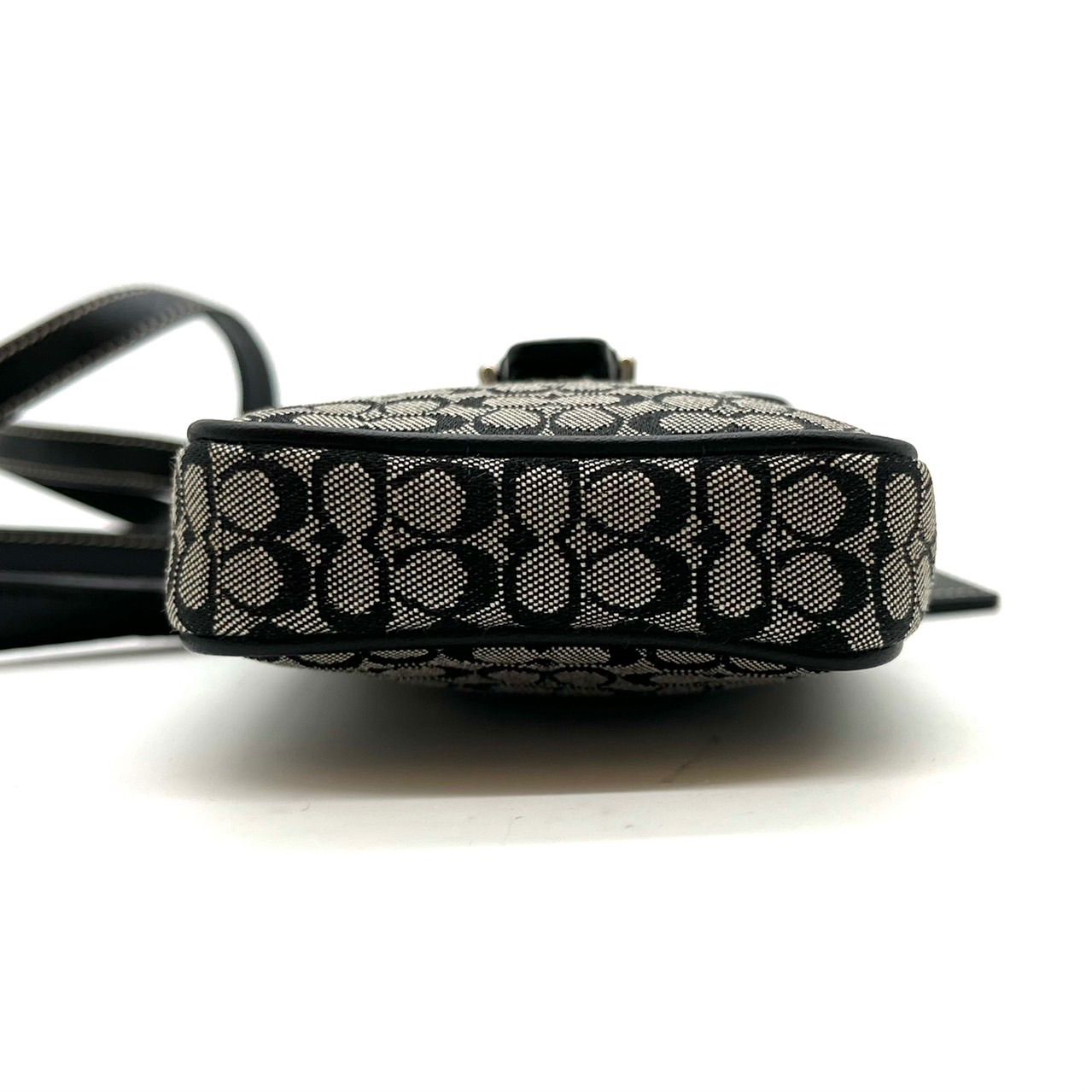 美品】COACH Y2K micro signature gray canvas black leather belt 