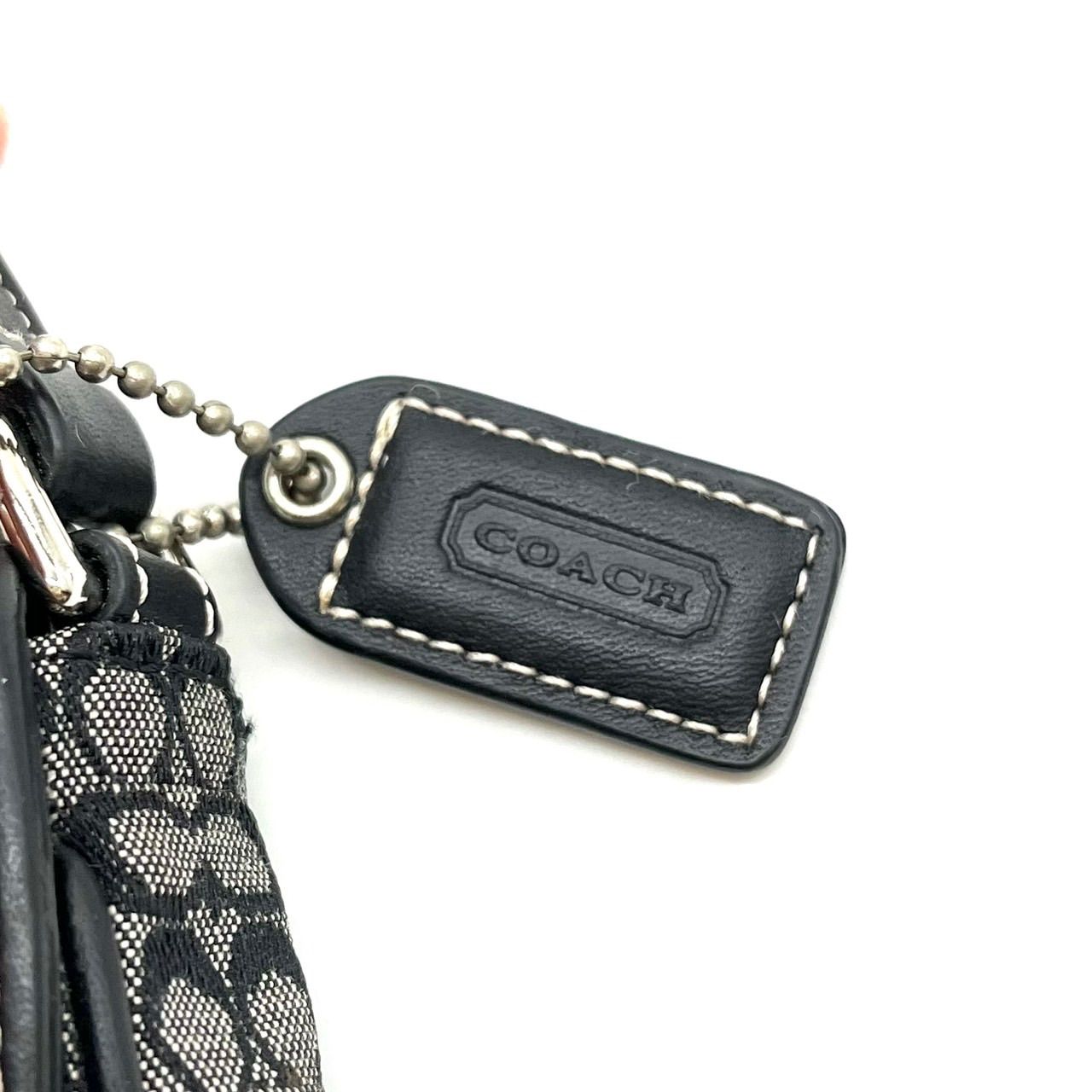 美品】COACH Y2K micro signature gray canvas black leather belt 