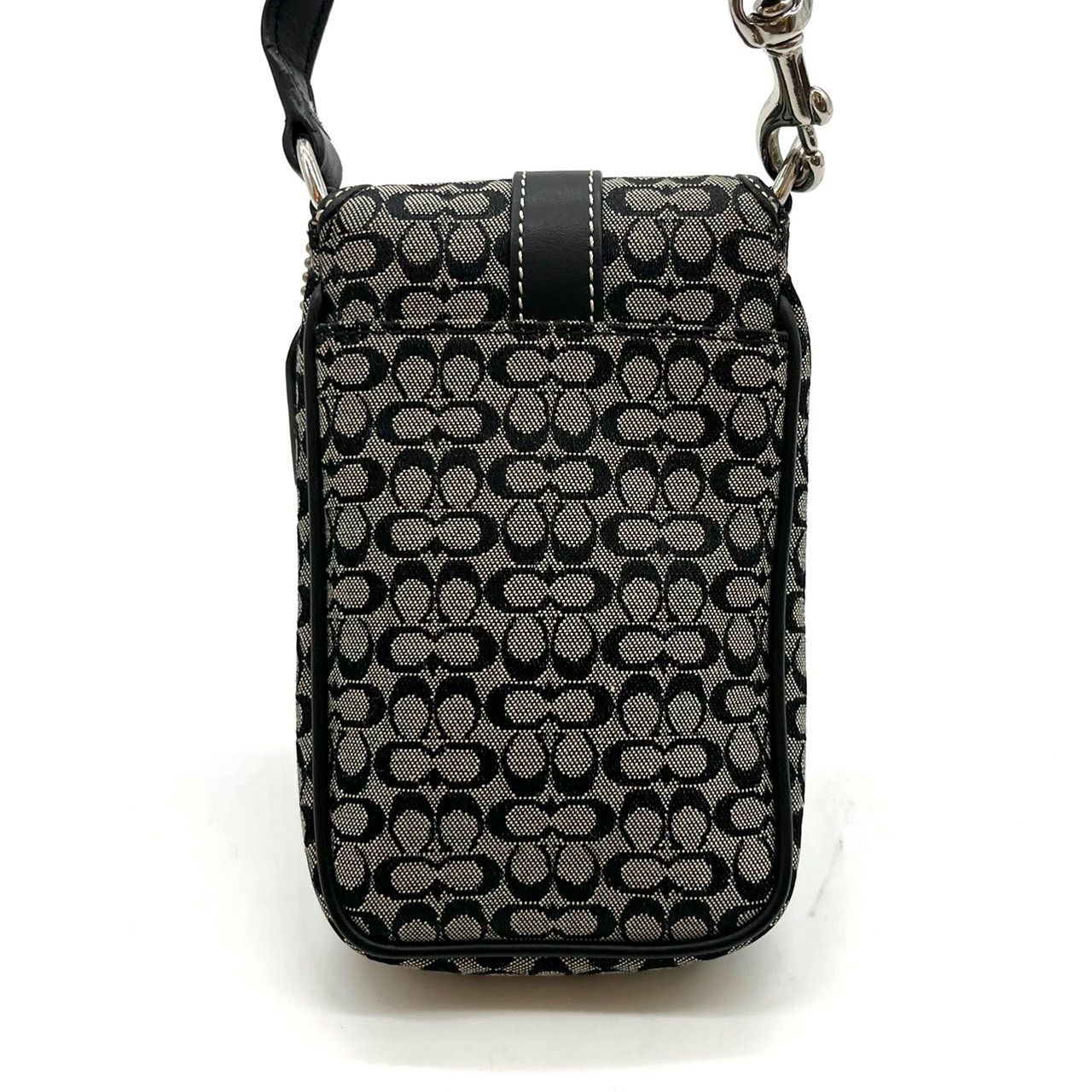 美品】COACH Y2K micro signature gray canvas black leather belt 