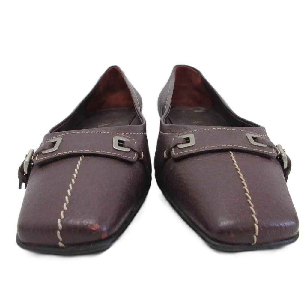 プラダ PRADA パンプス スクエアトゥ ローヒール レザー シルバー金具