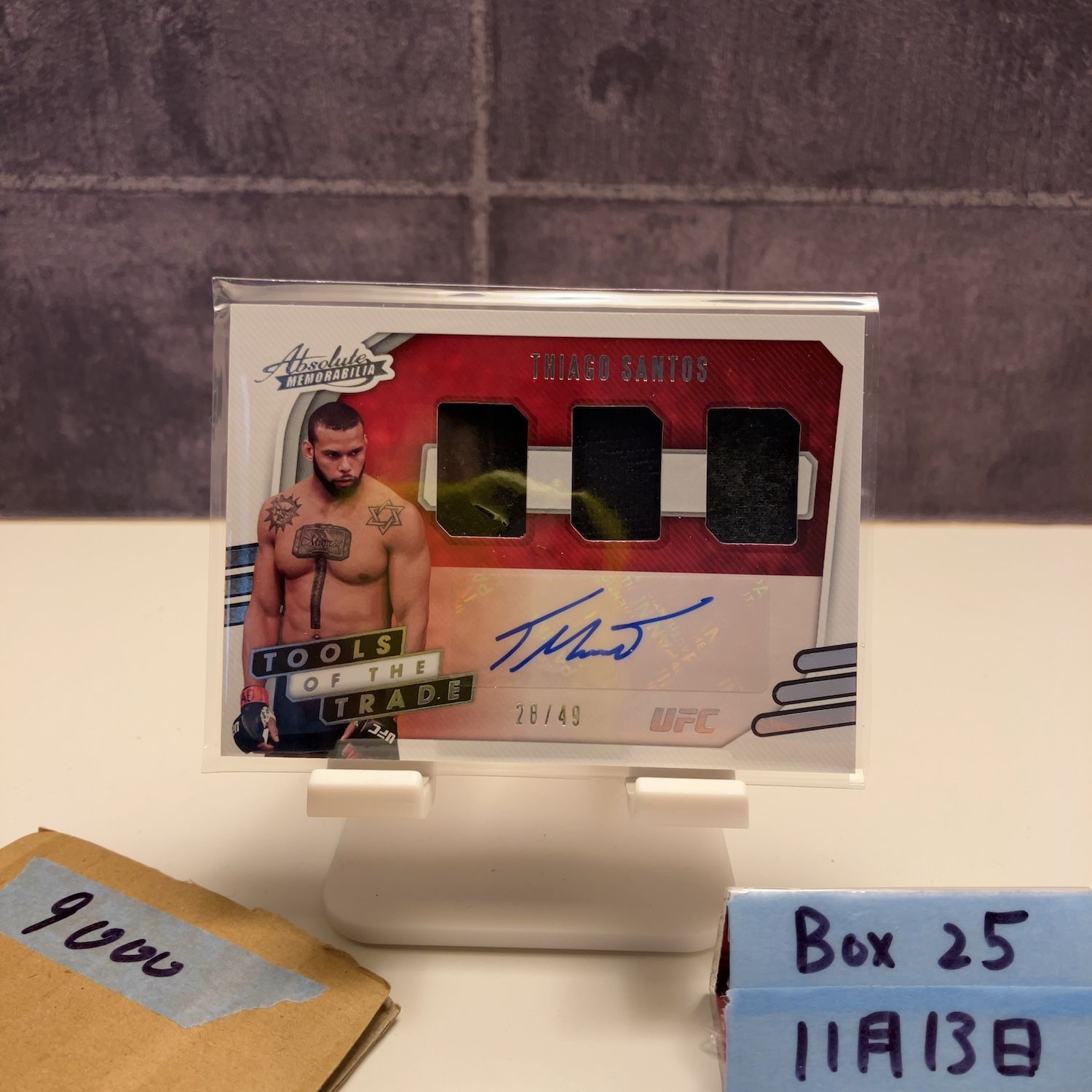 2021 Panini Thiago Santos 28/49 直筆サインカード UFC Triple パッチ カード