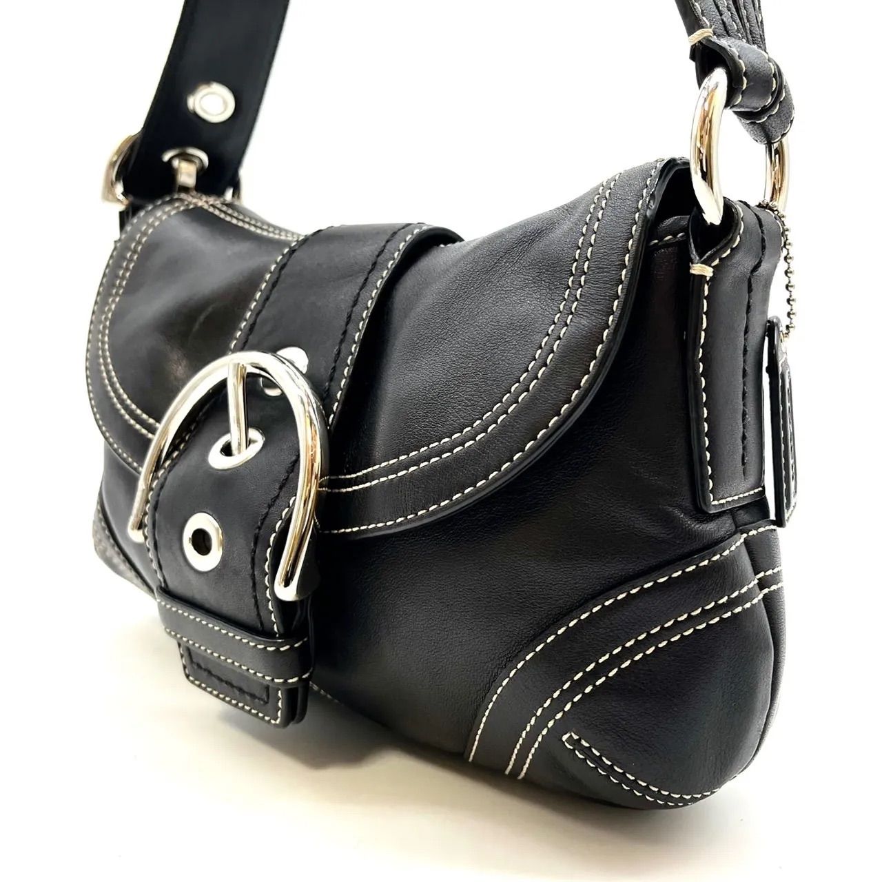 良品】 Coach Soho Leather shoulderBag accessory porch Black belt