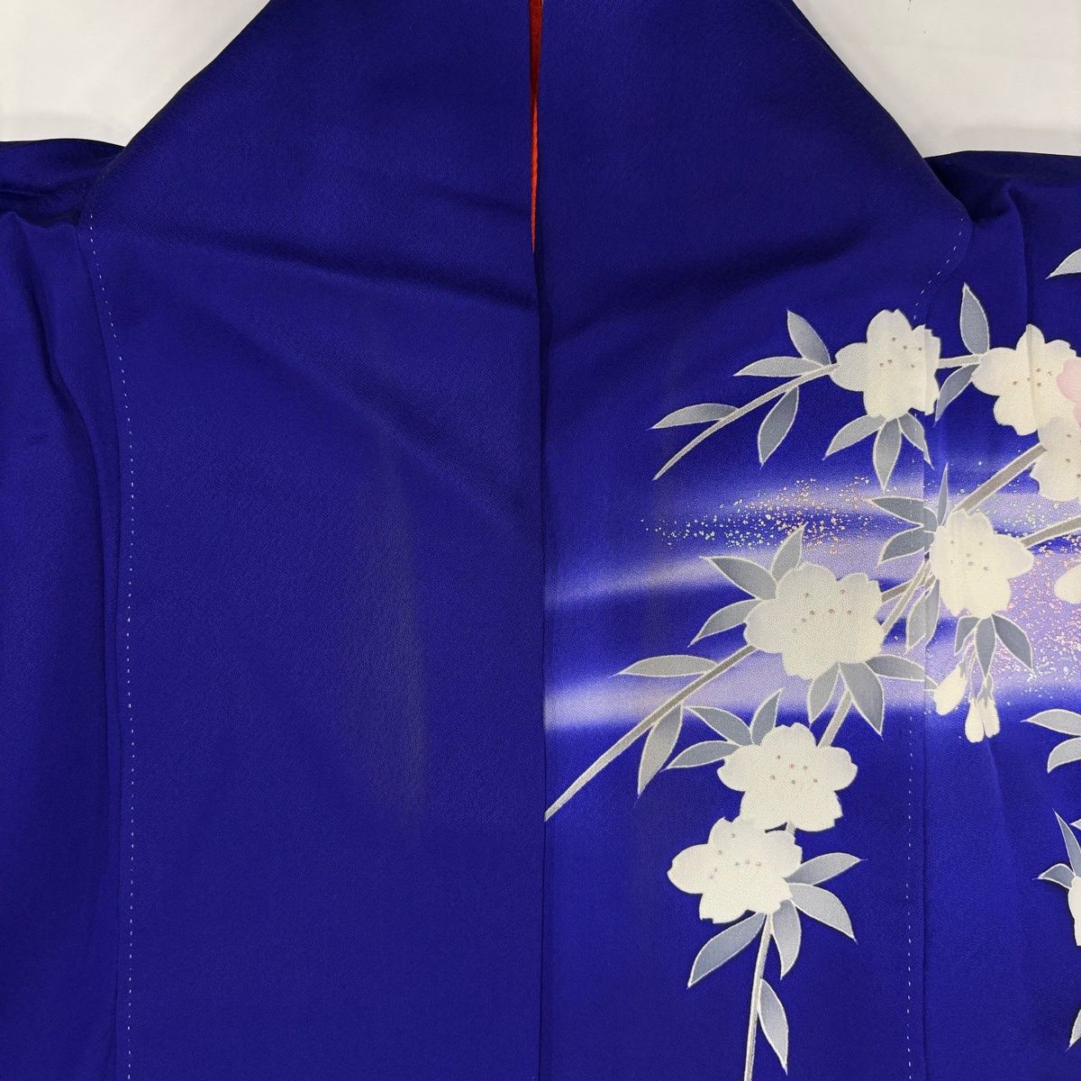 振袖 身丈156cm 裄丈68.5cm L 袷 桜 蝶 銀彩 ぼかし 青紫 正絹 秀品
