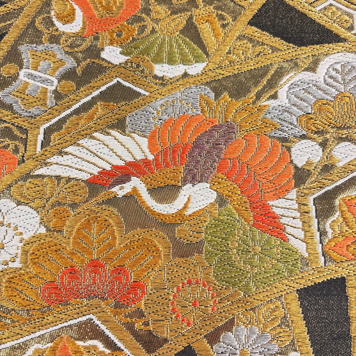 B 鶴に宝尽くし模様 金糸 黒 正絹 六通 袋帯 フォーマル O13 B 鶴に宝尽くし模様 金糸 黒 正絹 六通 袋帯 フォ マル O13 まいづる