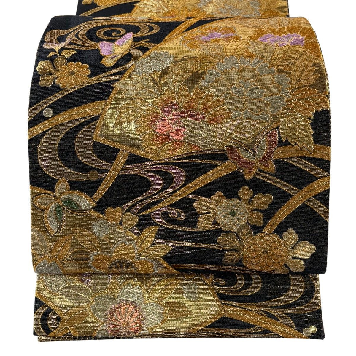 袋帯 秀品 振袖向き 草花 蝶 箔 金銀糸 黒 六通 正絹 【中古】 - メルカリ