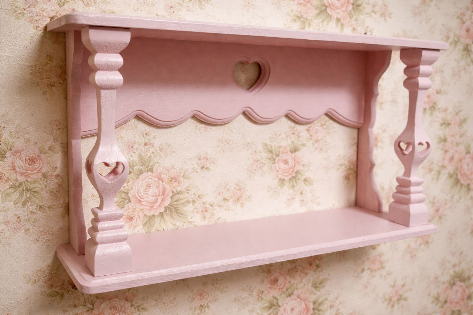 ハンドメイド 木製シェルフ ピンク ハート フレンチ カントリー 壁掛け