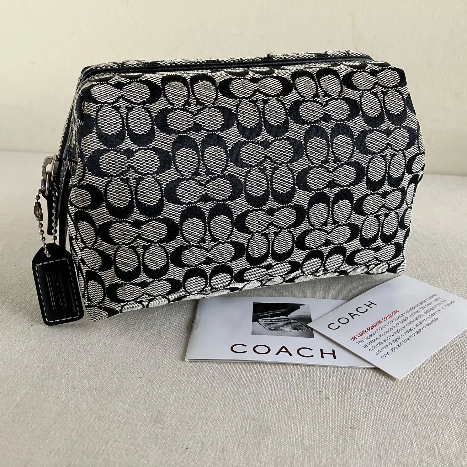 Coach Vintage Black Signature Canvas Leather Pouch Bag Purse y2k 