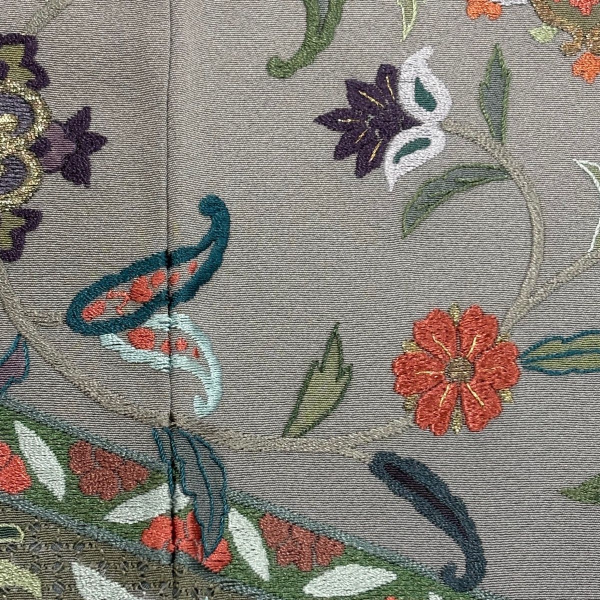 訪問着 着物 中古 正絹 袷 フォーマル 蘇州刺繍 中国刺繍 花紋 華文 金糸 銀煤竹色 多色 身丈158cm 裄62.5cm M きもの北條 A1101-4 訪問着 着物 中古 正絹 袷 フォーマル 蘇州刺繍 中国刺繍 花紋 華文