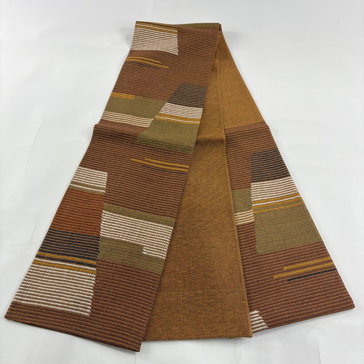 袋帯 秀品 縞 幾何学模様 金糸 茶色 六通 正絹 【中古】 - メルカリ