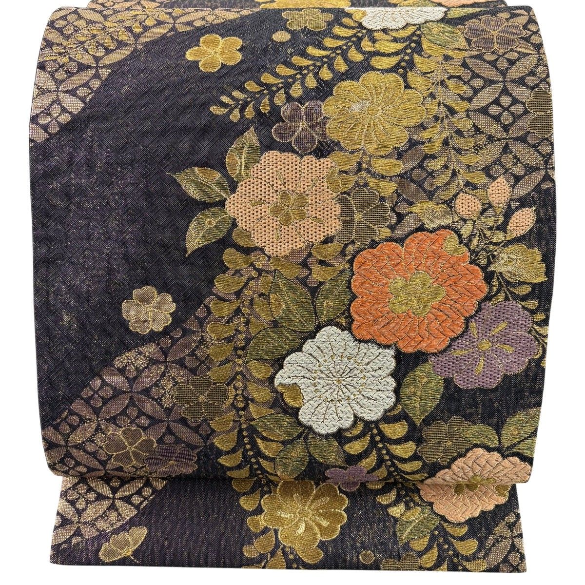 袋帯 美品 秀品 振袖向き 辻が花柄 金銀糸 箔 緑 六通 正絹 【中古 