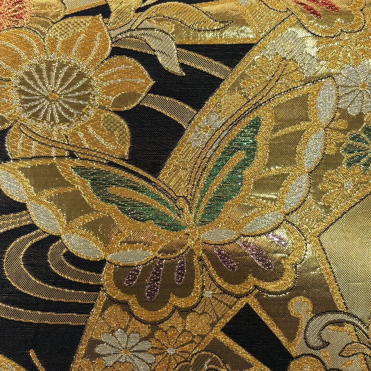 美品　成人式　結婚式　袋帯　 振袖　フォーマル　正絹　蝶々　黄緑　六通　ゴールド 美品 成人式 結婚式 袋帯 フォーマル 正絹 蝶々 黄緑 六通 ゴールド