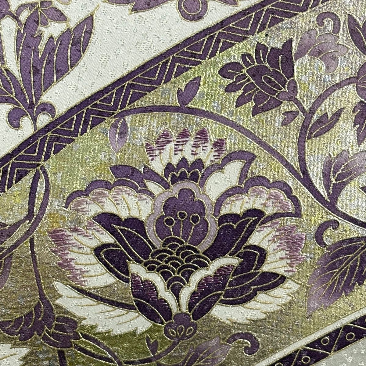 袋帯 秀品 草花 霞 銀糸 金銀彩 灰緑 お太鼓柄 正絹 【中古】 - メルカリ