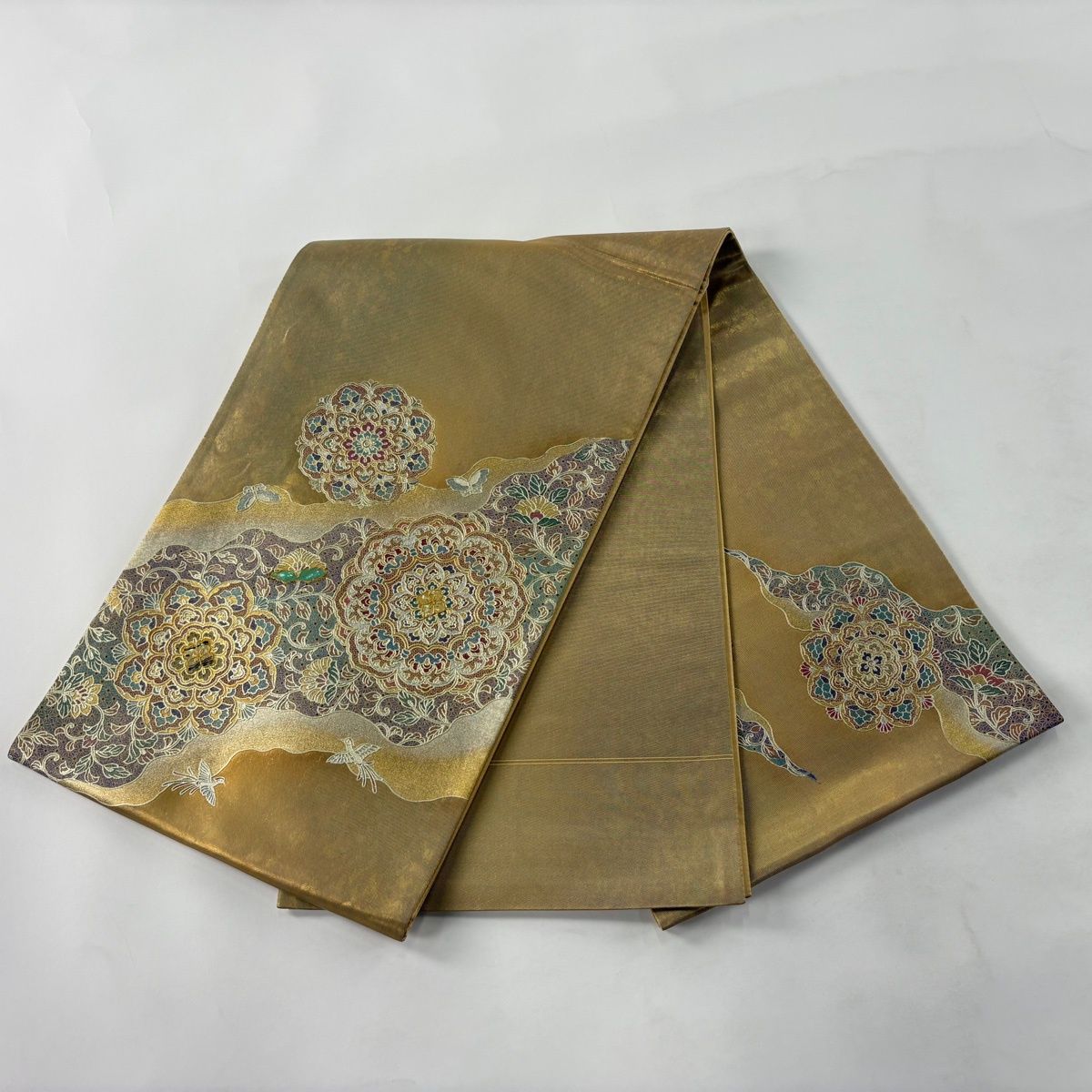 袋帯 秀品 華文 鳥 箔 螺鈿 金色 お太鼓柄 正絹 【中古】 - メルカリ