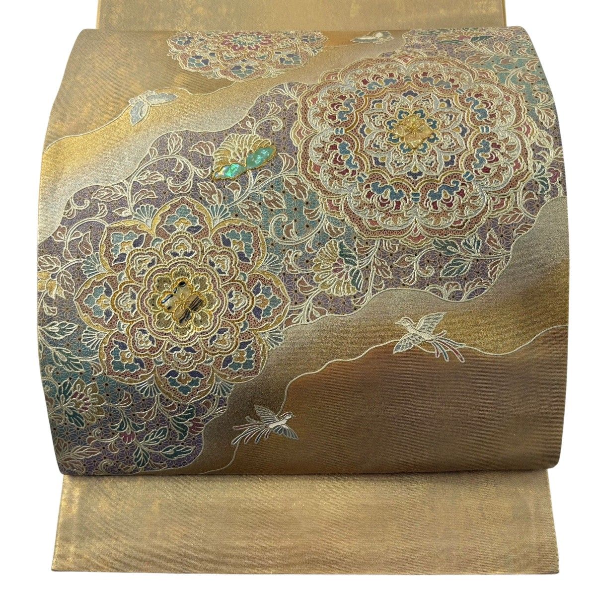 袋帯 秀品 華文 鳥 箔 螺鈿 金色 お太鼓柄 正絹 【中古】 - メルカリ