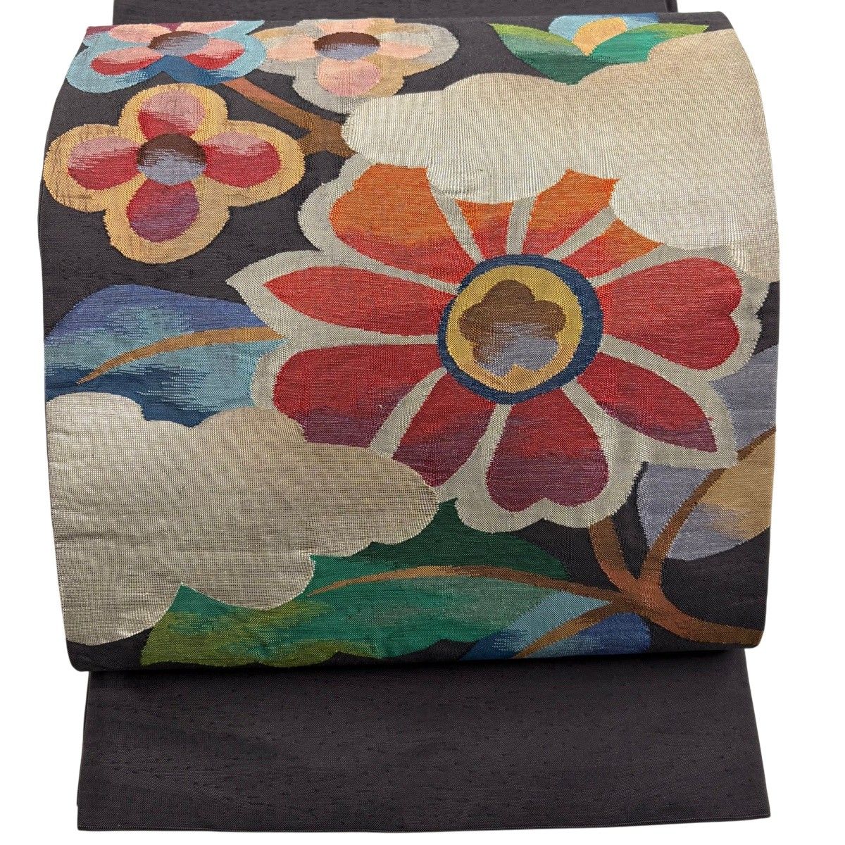 袋帯 美品 秀品 草花 箔 螺鈿箔 金色 お太鼓柄 正絹 中古 袋帯 秀