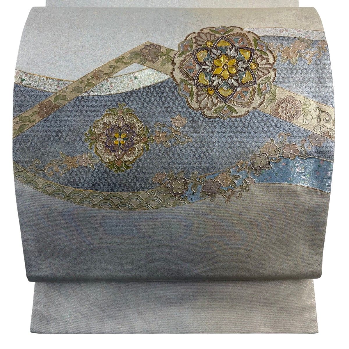 袋帯 秀品 華文 草花 螺鈿 青灰色 お太鼓柄 正絹 【中古】 - メルカリ