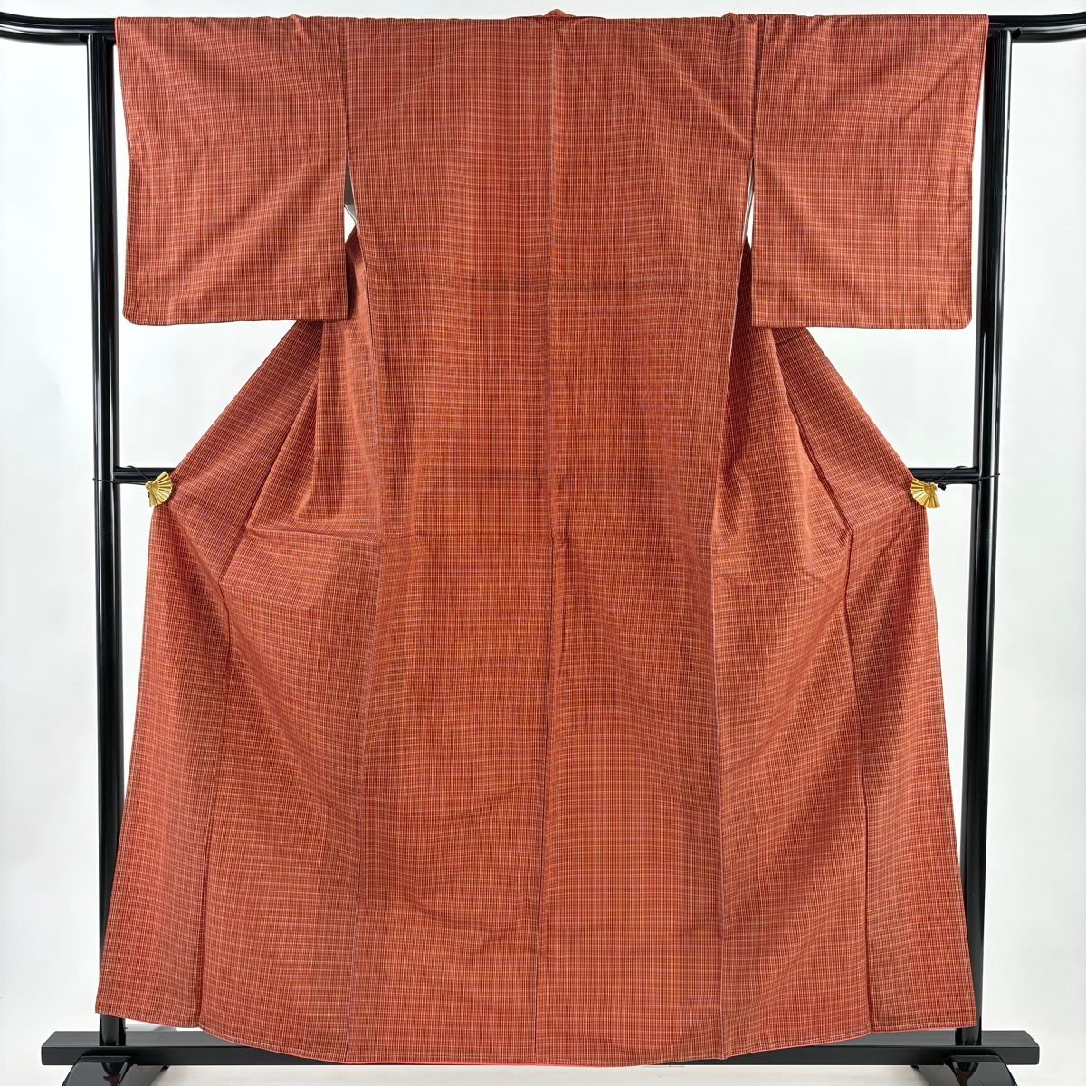 紬 身丈159cm 裄丈63cm S 袷 格子 赤茶 正絹 優品 【中古】 - メルカリ