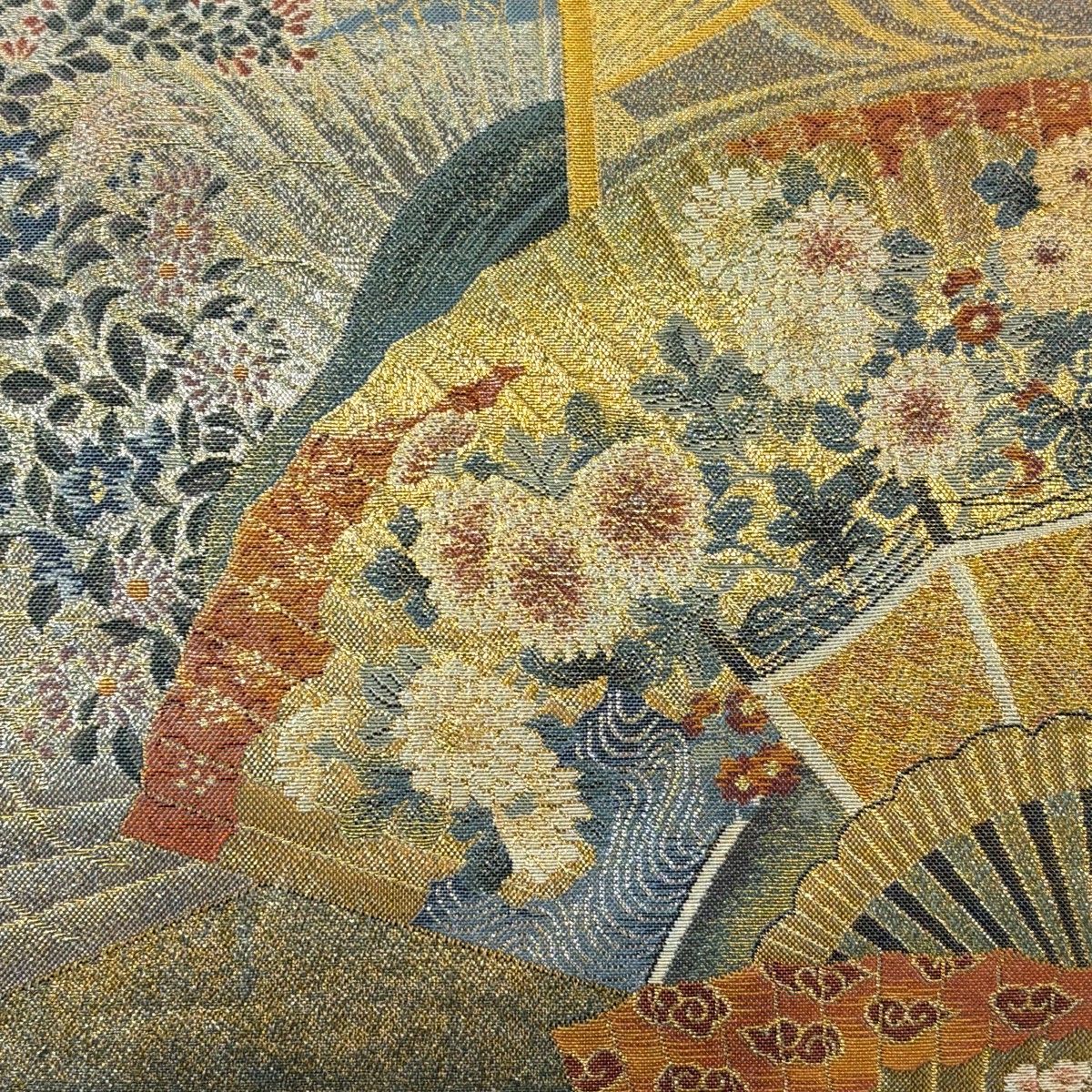 美品】 袋帯 逸品 落款 徳川美術館秘蔵 能楽百扇 花鳥 金糸 箔 金色