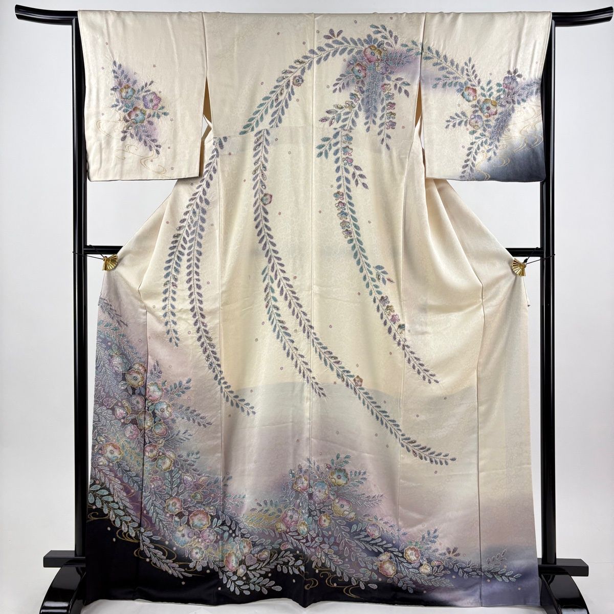 【美品】訪問着と袋帯セット／上品なグリーン地・辻が花／正絹 正絹訪問着レンタル】 10014 ペパーミントグリーン正絹訪問着